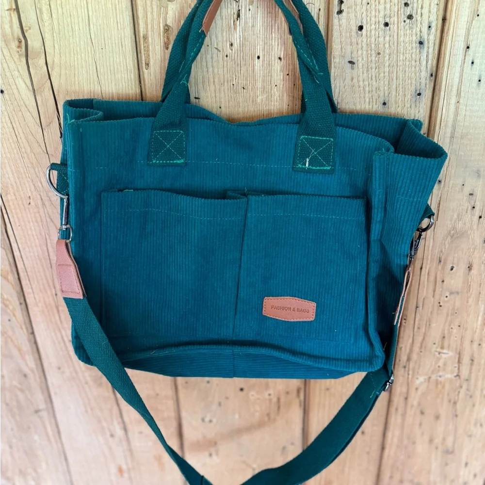 Cream/ Light Tan Corduroy Tote Bag with buttons (Bonus bag free) - Picture 9 of 12